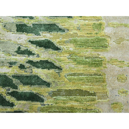 Modern and Contemporary Silk Hand Knotted Rug Green 7.11x8.0 -O075558