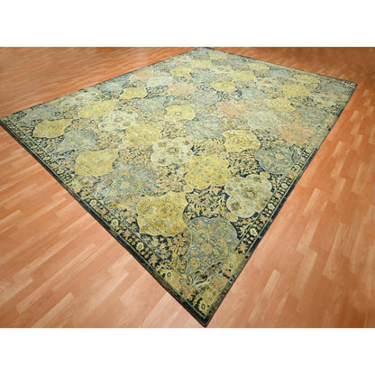 Fine Oriental Wool Hand Knotted Rug Black 11.11x15.7 -O075560