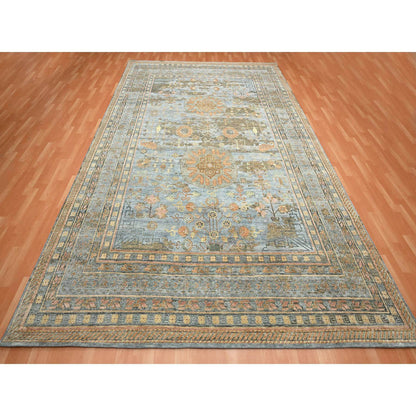 Khotan and Samarkand Wool & Silk Hand Knotted Rug Blue 9.11x14.2 -O075565