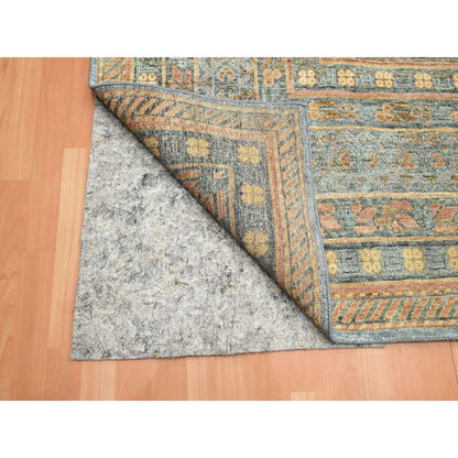 Khotan and Samarkand Wool & Silk Hand Knotted Rug Blue 9.11x14.2 -O075565