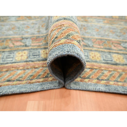Khotan and Samarkand Wool & Silk Hand Knotted Rug Blue 9.11x14.2 -O075565