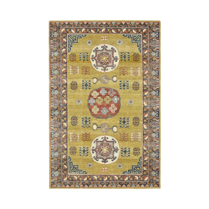 Khotan and Samarkand Wool Hand Knotted Rug Green 6.1x9.4 -O075572