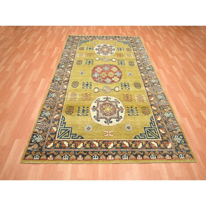 Khotan and Samarkand Wool Hand Knotted Rug Green 6.1x9.4 -O075572