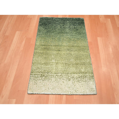 Modern and Contemporary Wool Hand Knotted Rug Green 2.0x3.0 -O075575