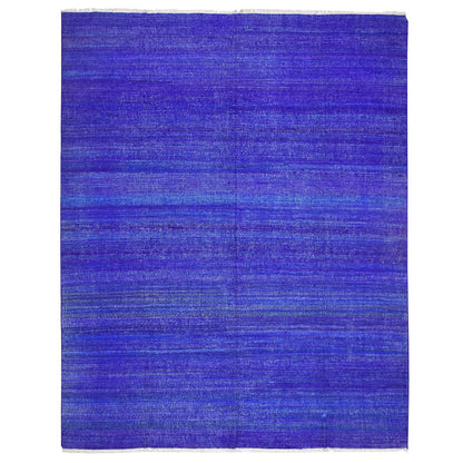 Flat Weave Sari Silk Hand Woven Rug Blue 9.2x11.8 -O075576