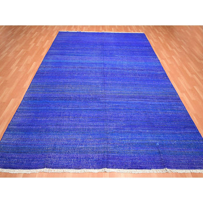Flat Weave Sari Silk Hand Woven Rug Blue 9.2x11.8 -O075576