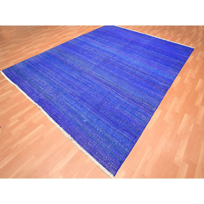 Flat Weave Sari Silk Hand Woven Rug Blue 9.2x11.8 -O075576