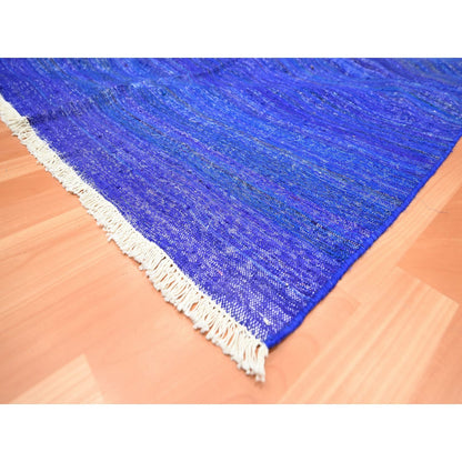 Flat Weave Sari Silk Hand Woven Rug Blue 9.2x11.8 -O075576