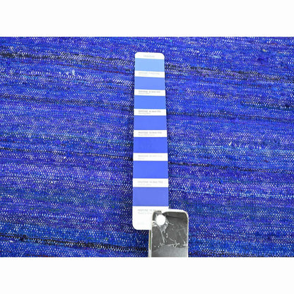 Flat Weave Sari Silk Hand Woven Rug Blue 9.2x11.8 -O075576