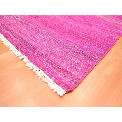 Flat Weave Sari Silk Hand Woven Rug Pink 9.1x11.7 -O075577
