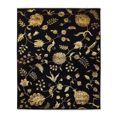 Rajasthan Wool & Silk Hand Knotted Rug Black 8.2x9.11 -O075580