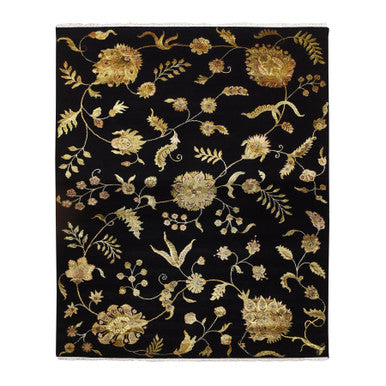 Rajasthan Wool & Silk Hand Knotted Rug Black 8.2x9.11 -O075580