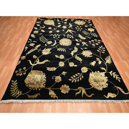 Rajasthan Wool & Silk Hand Knotted Rug Black 8.2x9.11 -O075580