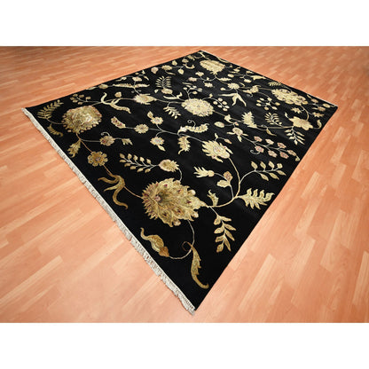 Rajasthan Wool & Silk Hand Knotted Rug Black 8.2x9.11 -O075580