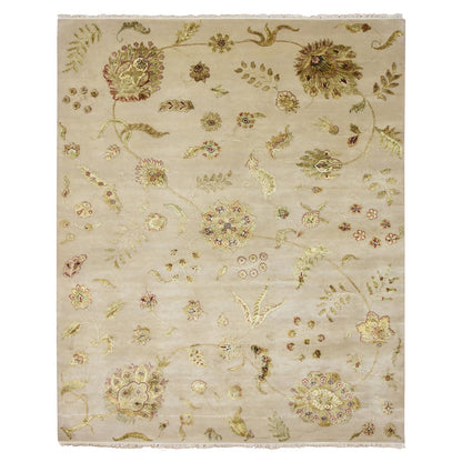Rajasthan Wool & Silk Hand Knotted Rug Ivory 7.11x9.9 -O075588