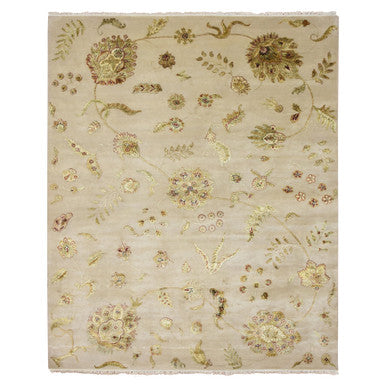 Rajasthan Wool & Silk Hand Knotted Rug Ivory 7.11x9.9 -O075588