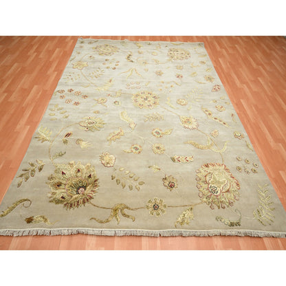 Rajasthan Wool & Silk Hand Knotted Rug Ivory 7.11x9.9 -O075588