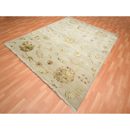 Rajasthan Wool & Silk Hand Knotted Rug Ivory 7.11x9.9 -O075588
