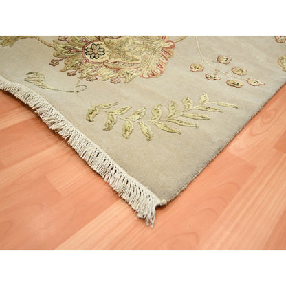 Rajasthan Wool & Silk Hand Knotted Rug Ivory 7.11x9.9 -O075588