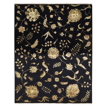 Rajasthan Wool & Silk Hand Knotted Rug Black 9.2x11.8 -O075593