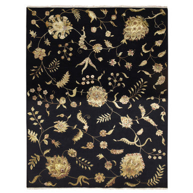 Rajasthan Wool & Silk Hand Knotted Rug Black 9.2x11.8 -O075593