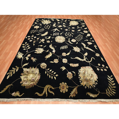 Rajasthan Wool & Silk Hand Knotted Rug Black 9.2x11.8 -O075593
