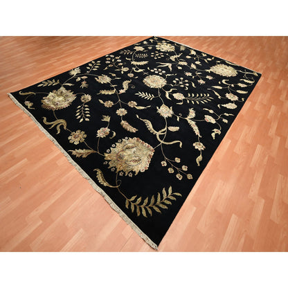 Rajasthan Wool & Silk Hand Knotted Rug Black 9.2x11.8 -O075593