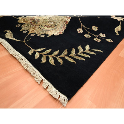 Rajasthan Wool & Silk Hand Knotted Rug Black 9.2x11.8 -O075593