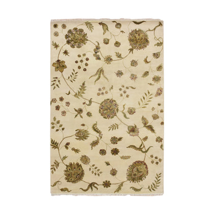 Rajasthan Wool & Silk Hand Knotted Rug Ivory 5.11x8.11 -O075600