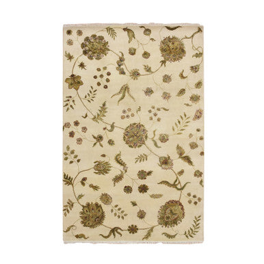 Rajasthan Wool & Silk Hand Knotted Rug Ivory 5.11x8.11 -O075600