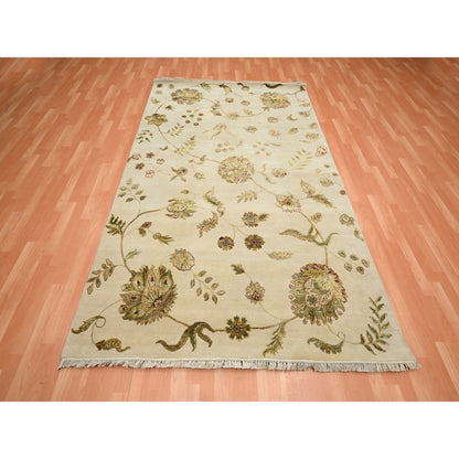 Rajasthan Wool & Silk Hand Knotted Rug Ivory 5.11x8.11 -O075600
