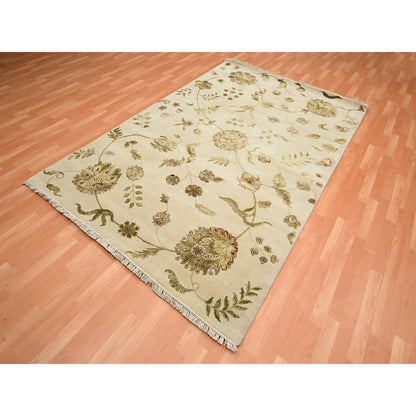 Rajasthan Wool & Silk Hand Knotted Rug Ivory 5.11x8.11 -O075600