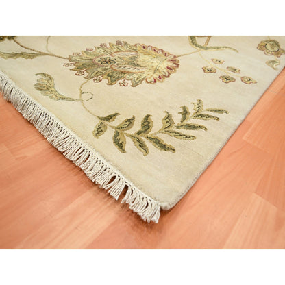 Rajasthan Wool & Silk Hand Knotted Rug Ivory 5.11x8.11 -O075600