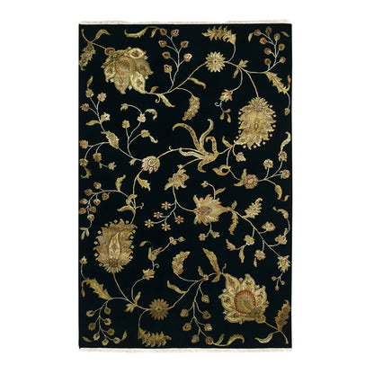 Rajasthan Wool & Silk Hand Knotted Rug Black 5.10x8.10 -O075601