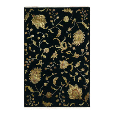 Rajasthan Wool & Silk Hand Knotted Rug Black 5.10x8.10 -O075601