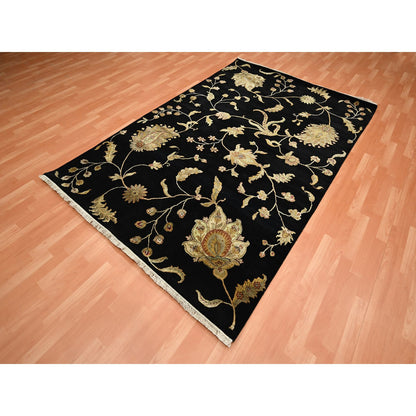 Rajasthan Wool & Silk Hand Knotted Rug Black 5.10x8.10 -O075601