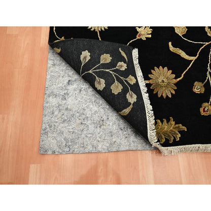 Rajasthan Wool & Silk Hand Knotted Rug Black 5.10x8.10 -O075601
