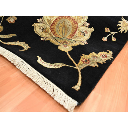 Rajasthan Wool & Silk Hand Knotted Rug Black 5.10x8.10 -O075601