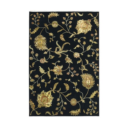 Rajasthan Wool & Silk Hand Knotted Rug Black 6.0x8.10 -O075602