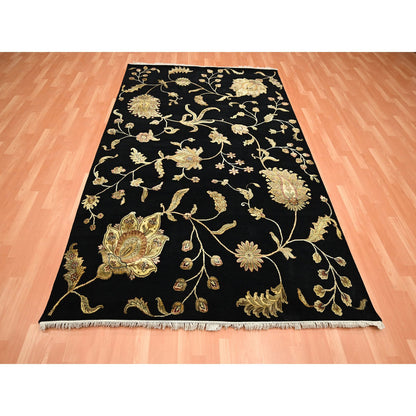 Rajasthan Wool & Silk Hand Knotted Rug Black 6.0x8.10 -O075602