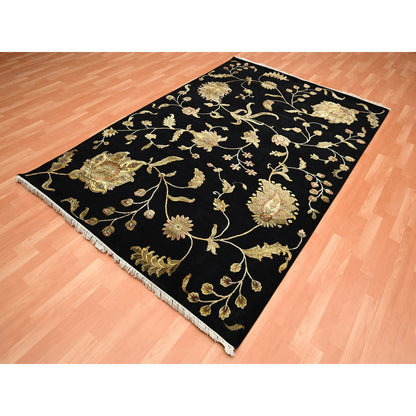 Rajasthan Wool & Silk Hand Knotted Rug Black 6.0x8.10 -O075602