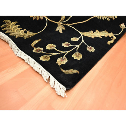Rajasthan Wool & Silk Hand Knotted Rug Black 6.0x8.10 -O075602