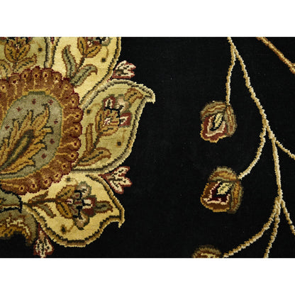 Rajasthan Wool & Silk Hand Knotted Rug Black 6.0x8.10 -O075602