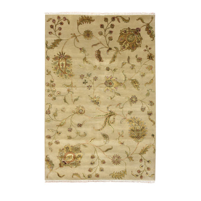 Rajasthan Wool & Silk Hand Knotted Rug Brown 6.0x8.10 -O075603