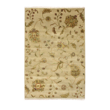 Rajasthan Wool & Silk Hand Knotted Rug Brown 6.0x8.10 -O075603