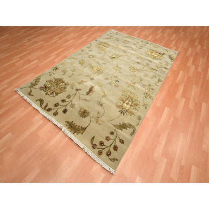 Rajasthan Wool & Silk Hand Knotted Rug Brown 6.0x8.10 -O075603