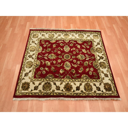 Rajasthan Wool & Silk Hand Knotted Rug Red 4.1x4.11 -O075606