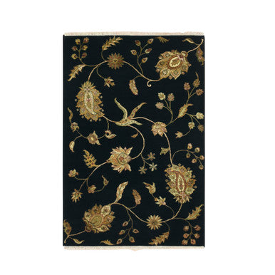 Rajasthan Wool & Silk Hand Knotted Rug Black 4.1x6.1 -O075608