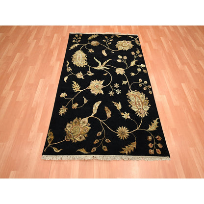 Rajasthan Wool & Silk Hand Knotted Rug Black 4.1x6.1 -O075608