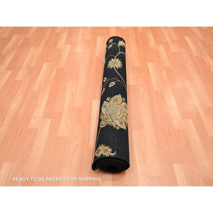 Rajasthan Wool & Silk Hand Knotted Rug Black 4.1x6.1 -O075608